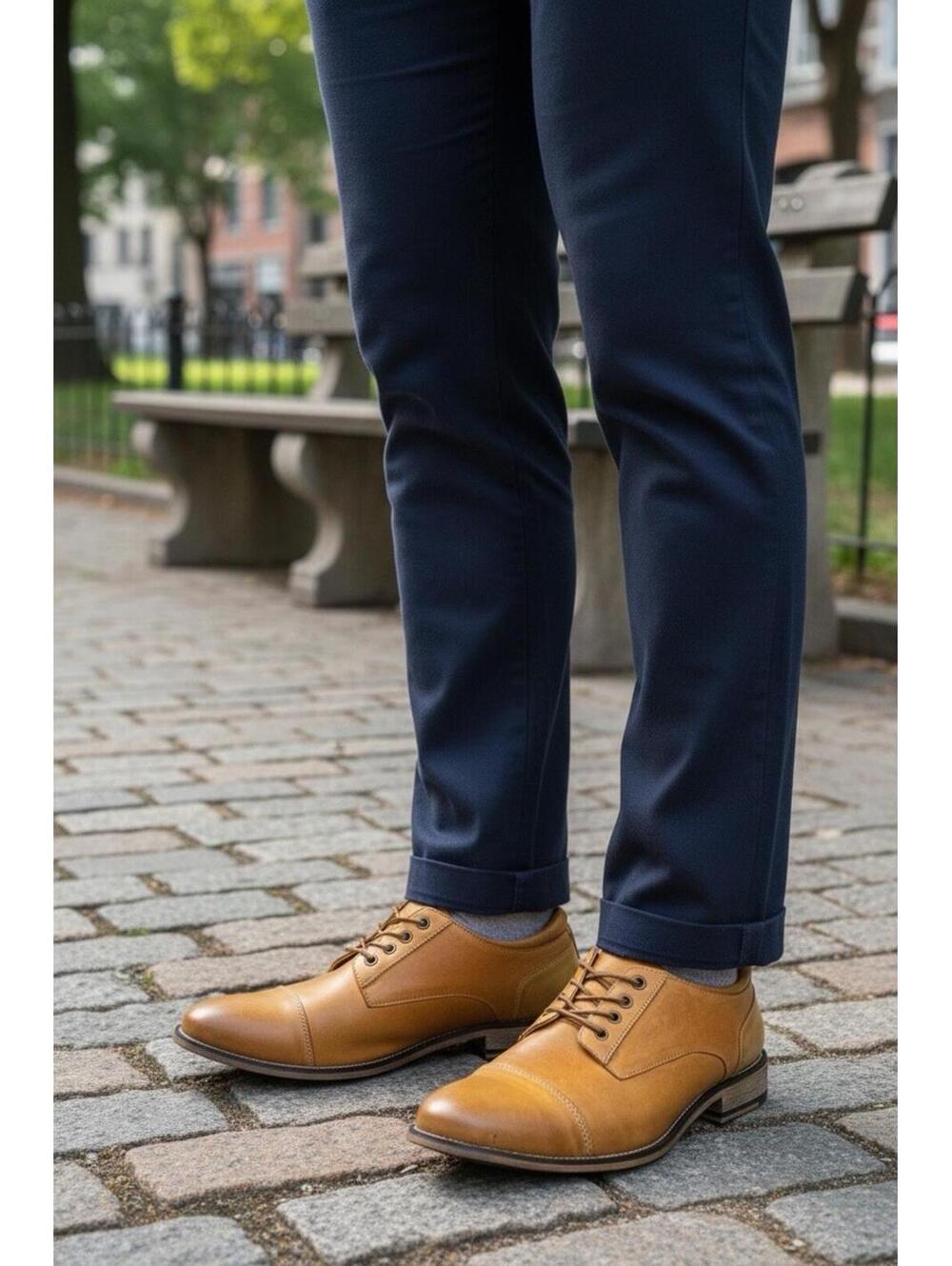 Jousen Milano Tan Brown Leather Cap Toe Oxford Dress Men’s Shoes Size 9.5